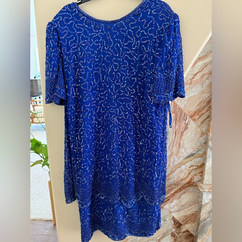 Brilliante Blue Silk Sequin Dress XL